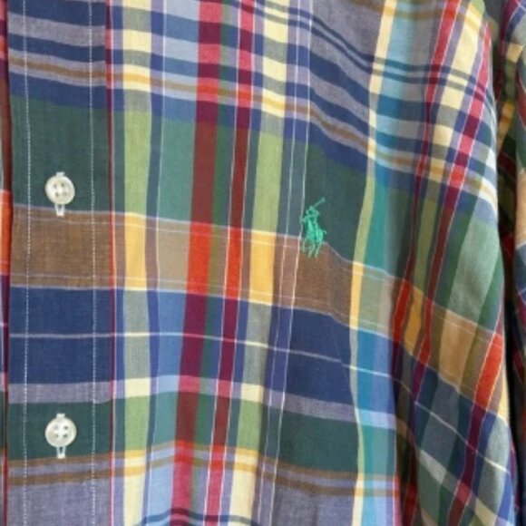 Ralph Lauren Button Down Multi Color Plaid 100% Cotton Long Sleeve Shirt - Picture 3 of 5